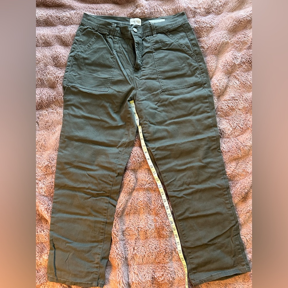 Angels Olive Straight-Leg Cargo Pants with Front Patch Pockets